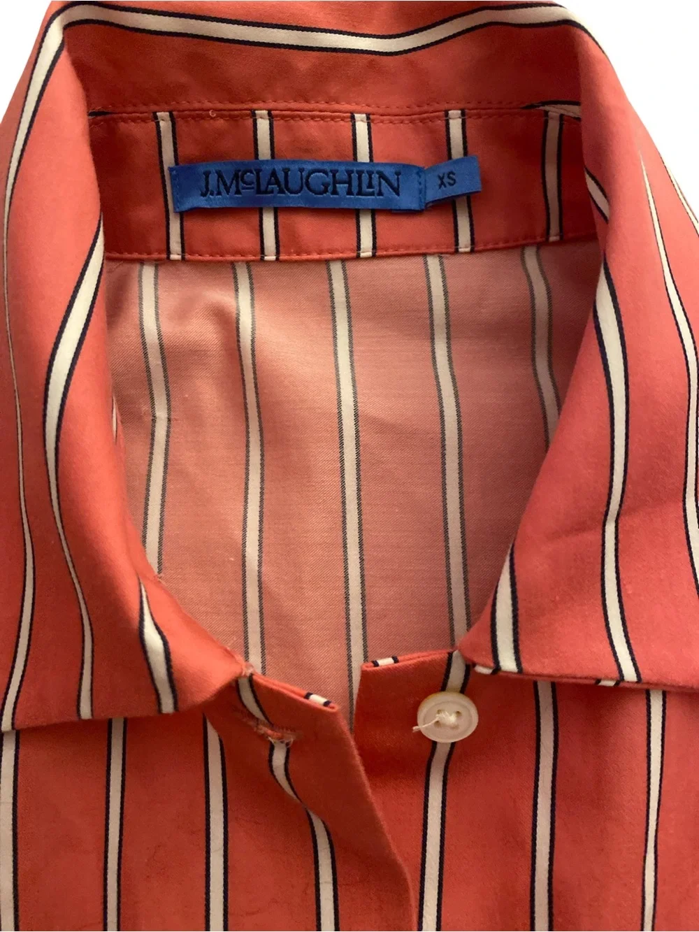J. McLaughlin Coral and White Striped Shirt-XS cotton NWOT